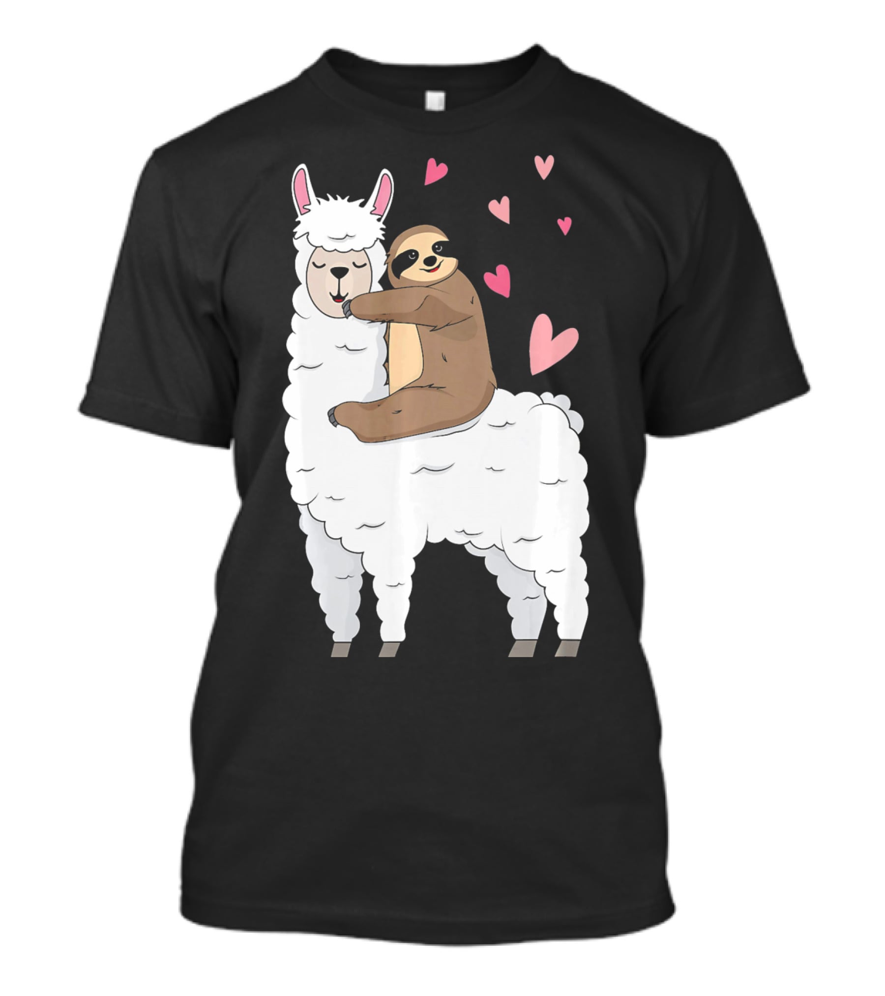 Sloth Riding Llama Cute Hearts Valentines Day T-Shirt