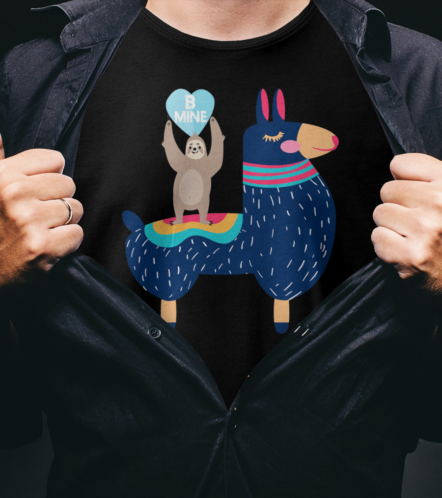 Sloth Holding Heart On Llama Be Mine T-Shirt