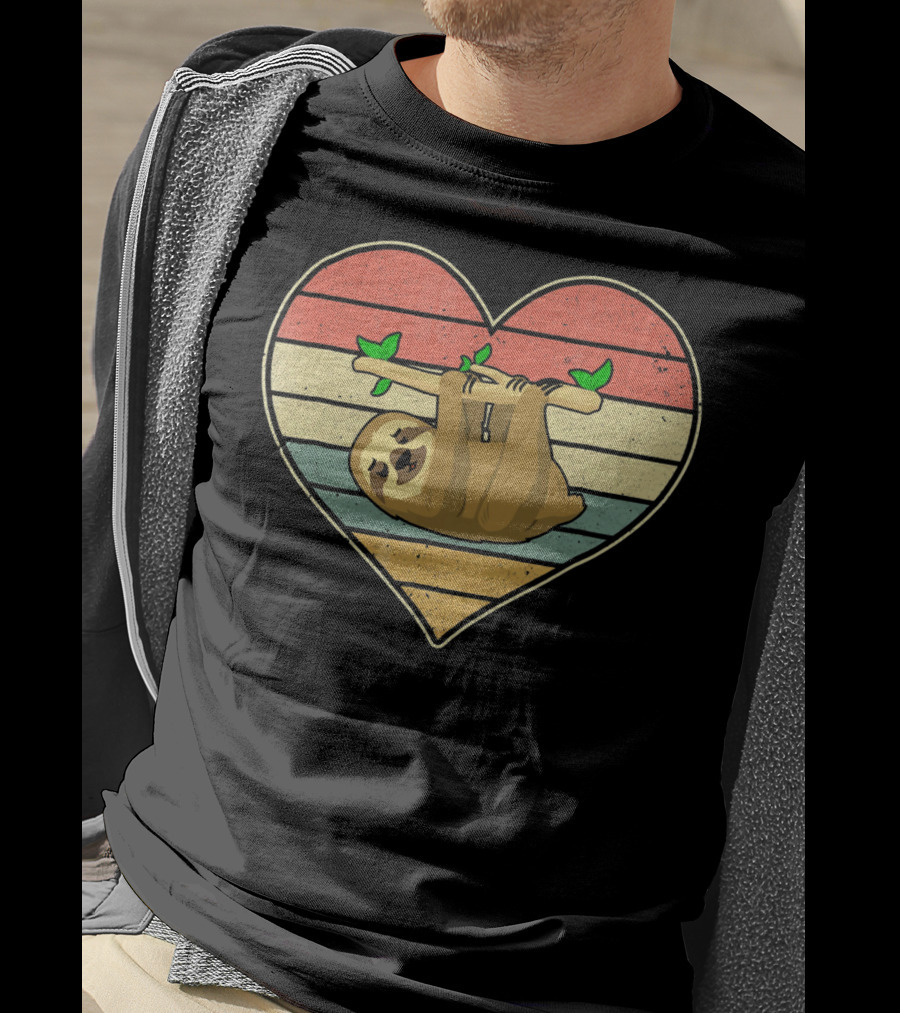 Vintage Sloth Hanging In Striped Heart For Val T-Shirt