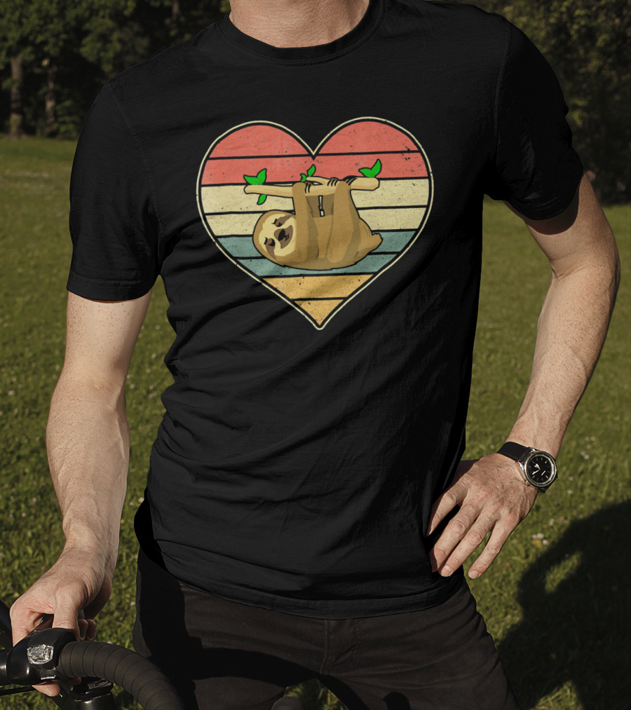 Vintage Sloth Hanging In Striped Heart For Val T-Shirt