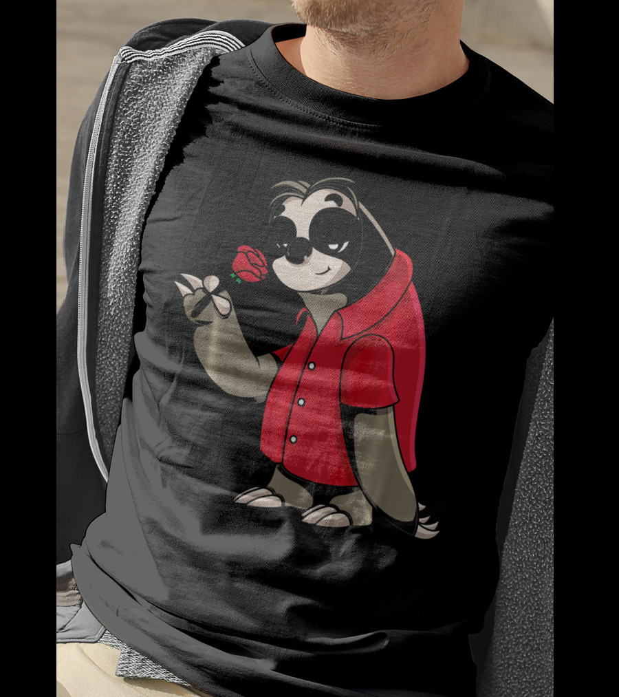 Romantic Sloth Valentine With Red Rose T-Shirt