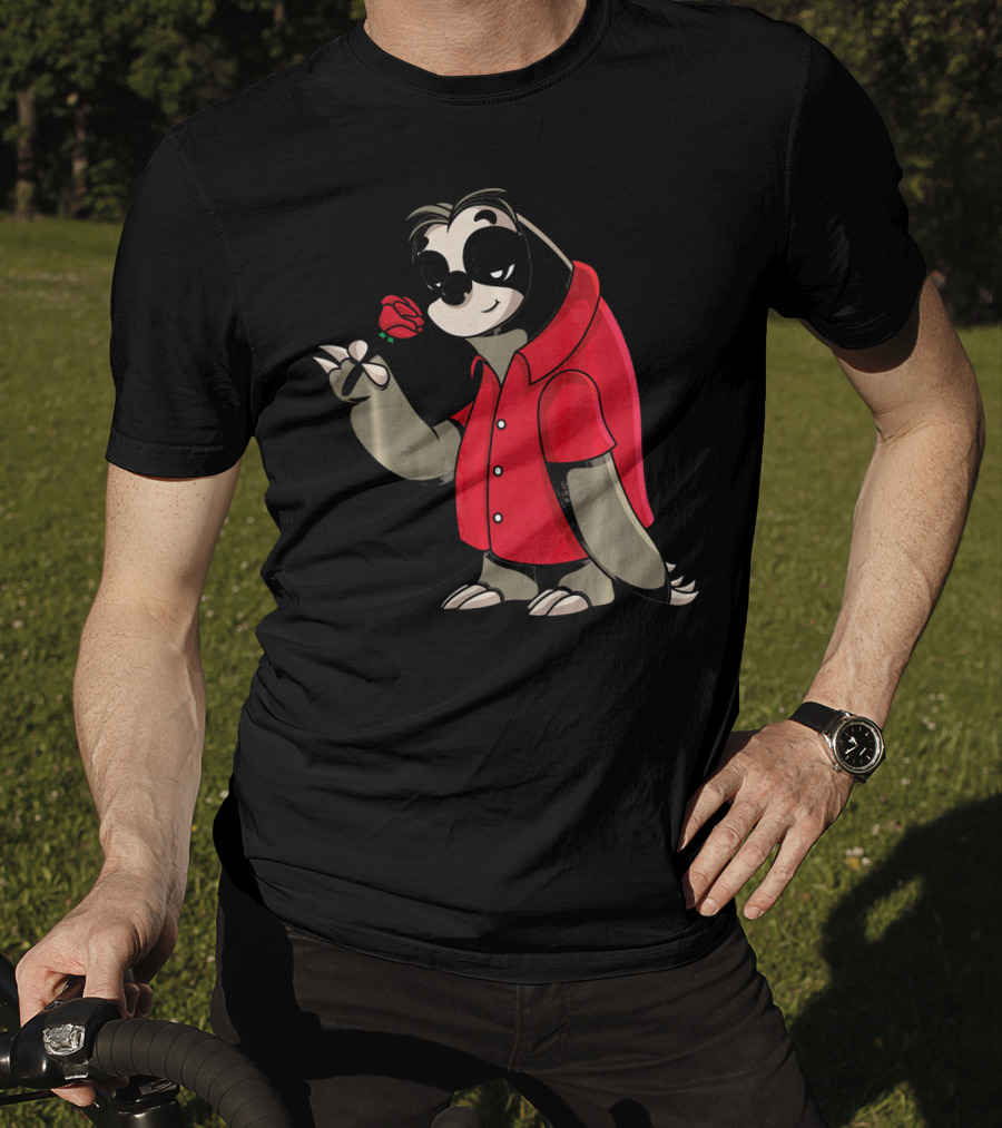 Romantic Sloth Valentine With Red Rose T-Shirt