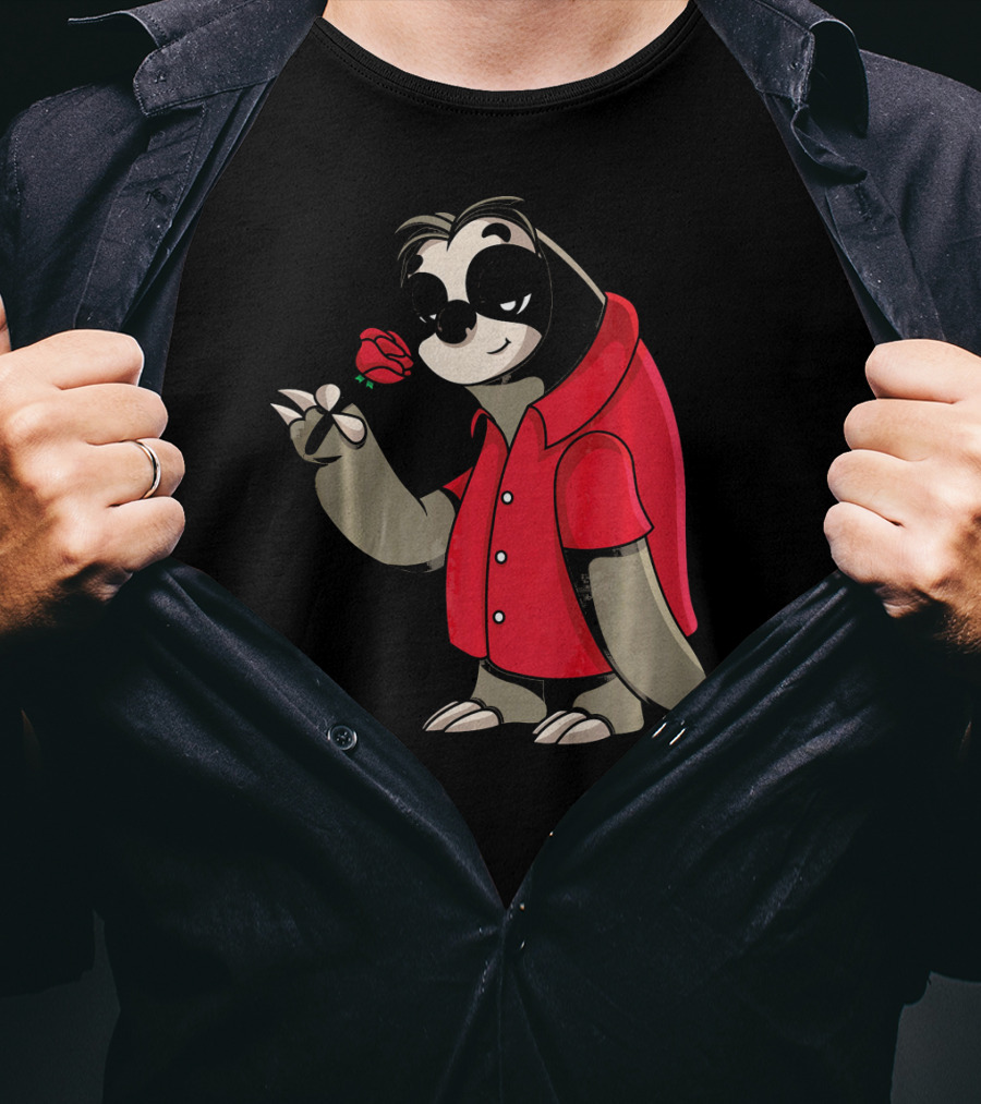 Romantic Sloth Valentine With Red Rose T-Shirt