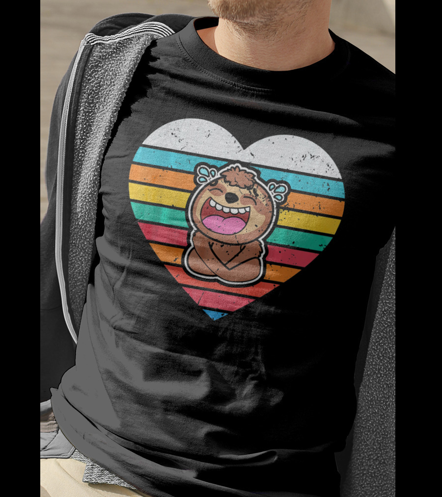 Retro Striped Laughing Sloth Heart Valentine's Day T-Shirt