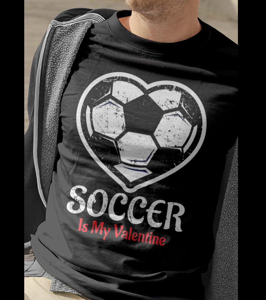 Soccer Is My Valentine Heart-Shaped Ball Kids Vday T-Shirt
