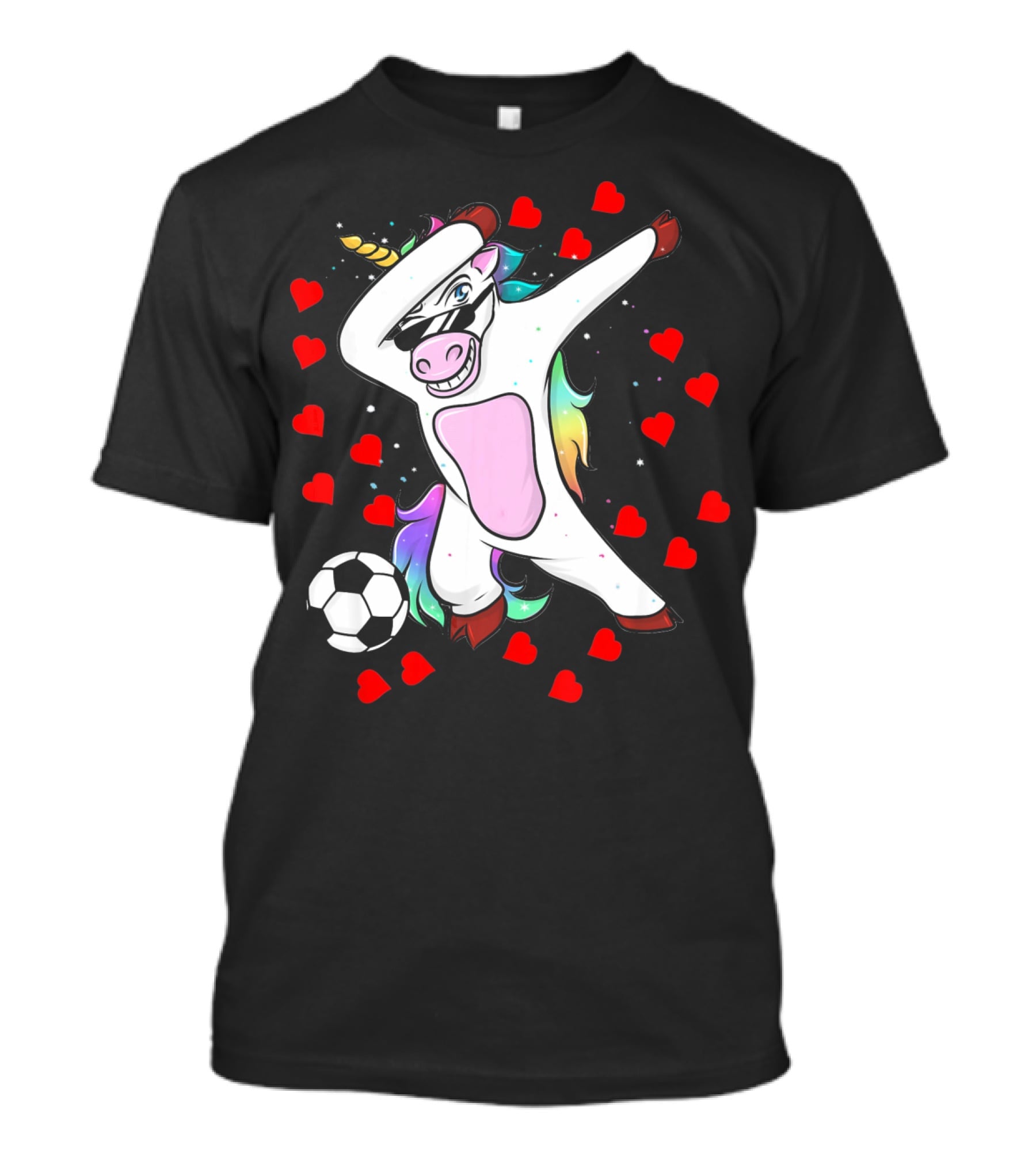 Soccer Is My Valentine Unicorn Dabbing Surrounded By Hearts T-Shirt