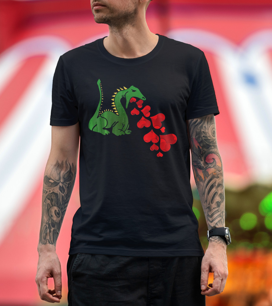 T Rex Dinosaur Valentines Day Hearts Breath T-Shirt