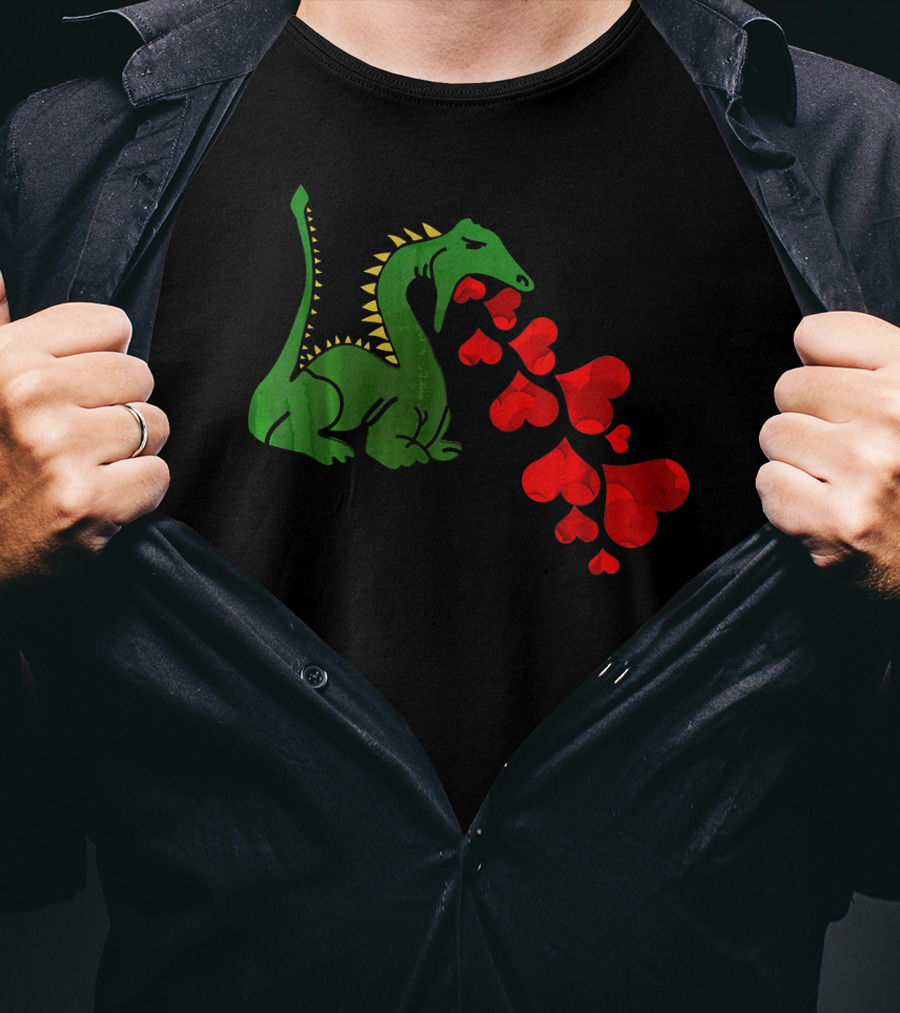 T Rex Dinosaur Valentines Day Hearts Breath T-Shirt