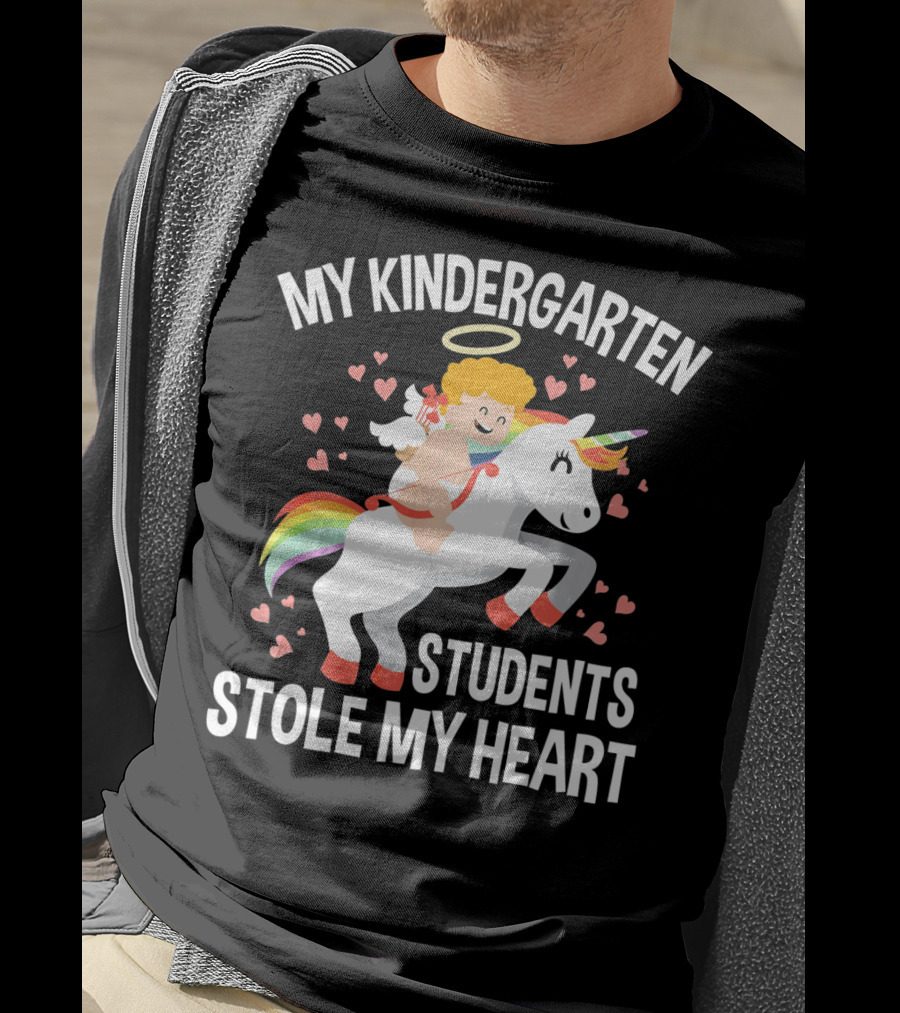 My Kindergarten Students Stole My Heart Cupid Heart Unicorn Valentine T-Shirt
