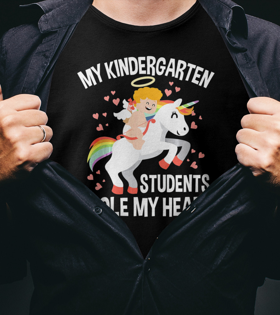 My Kindergarten Students Stole My Heart Cupid Heart Unicorn Valentine T-Shirt