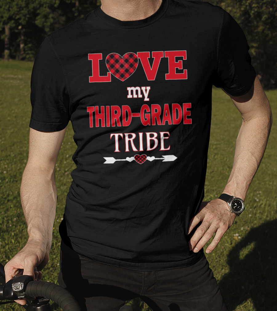 Love My Third-Grade Tribe Buffalo Plaid Heart Arrow T-Shirt