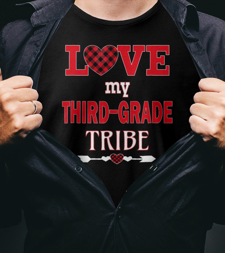 Love My Third-Grade Tribe Buffalo Plaid Heart Arrow T-Shirt