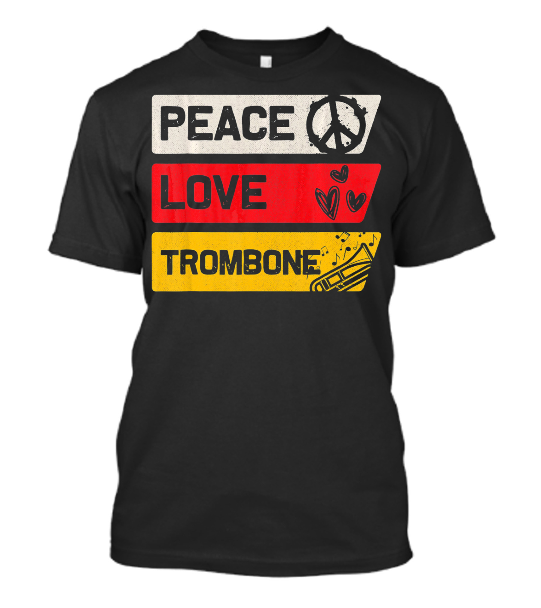 Peace Sign Love Heart Trombone Music Symbols T-Shirt