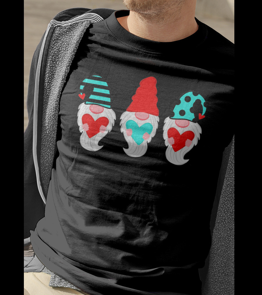 Three Gnomes Holding Hearts Valentine's Day T-Shirt