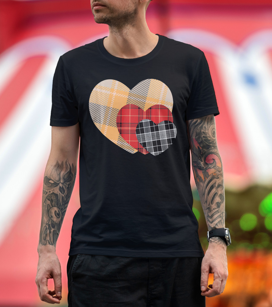 Three Valentines Hearts Plaid T-Shirt