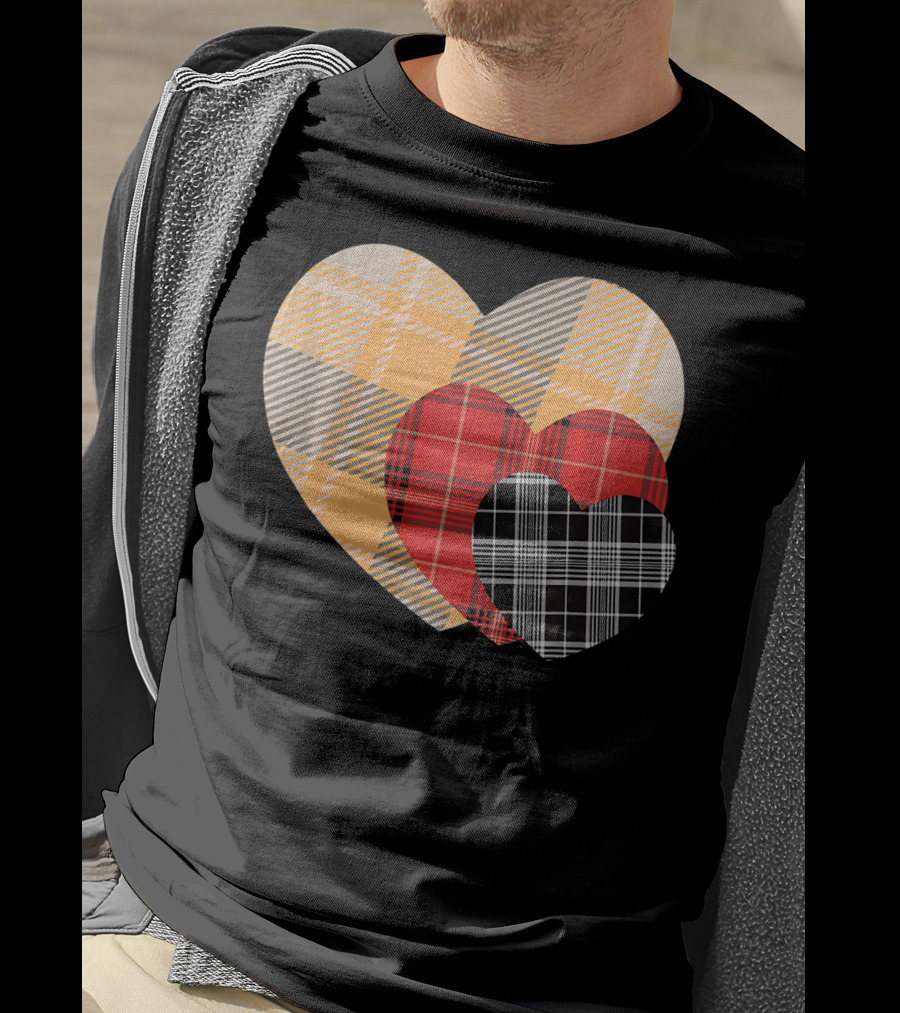 Three Valentines Hearts Plaid T-Shirt