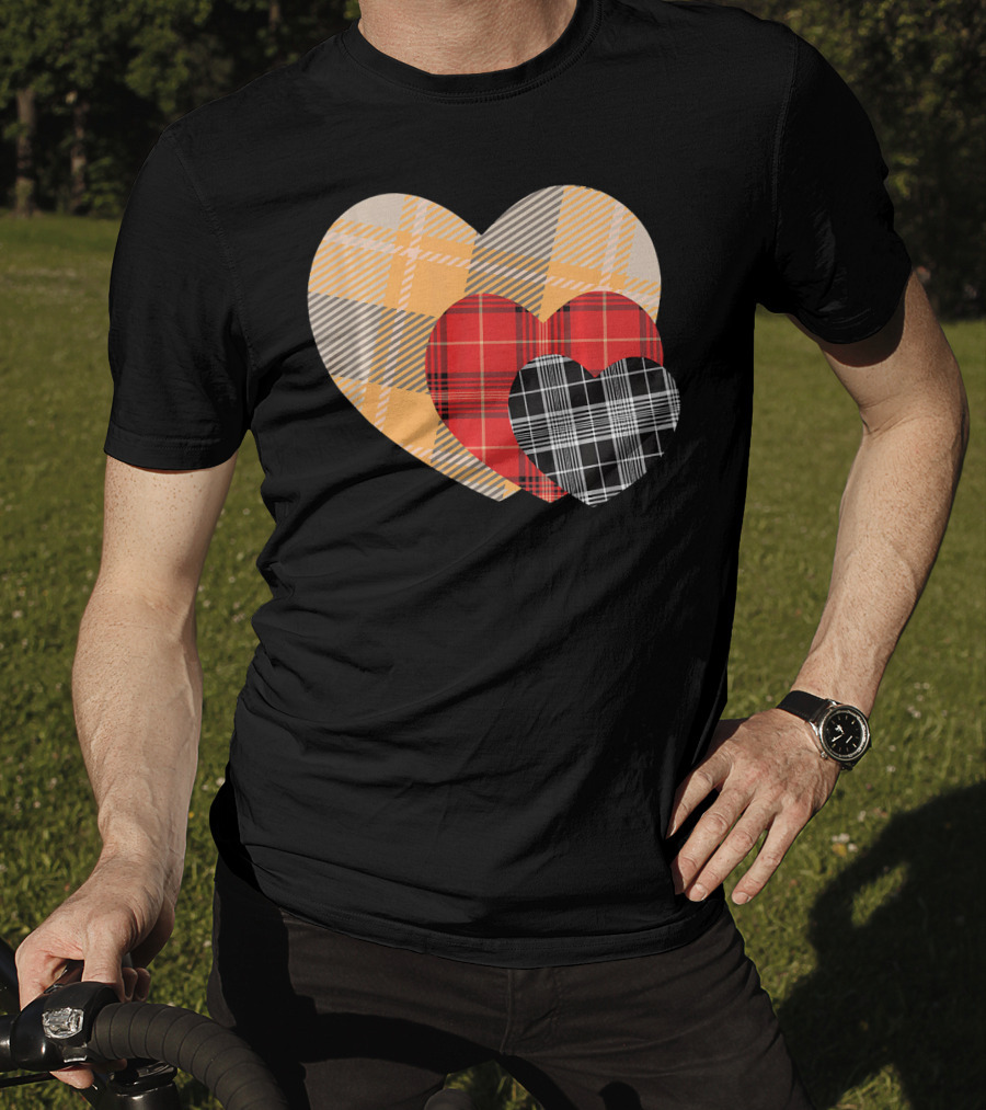 Three Valentines Hearts Plaid T-Shirt