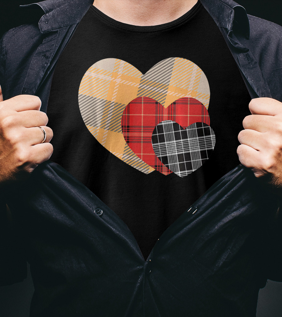 Three Valentines Hearts Plaid T-Shirt