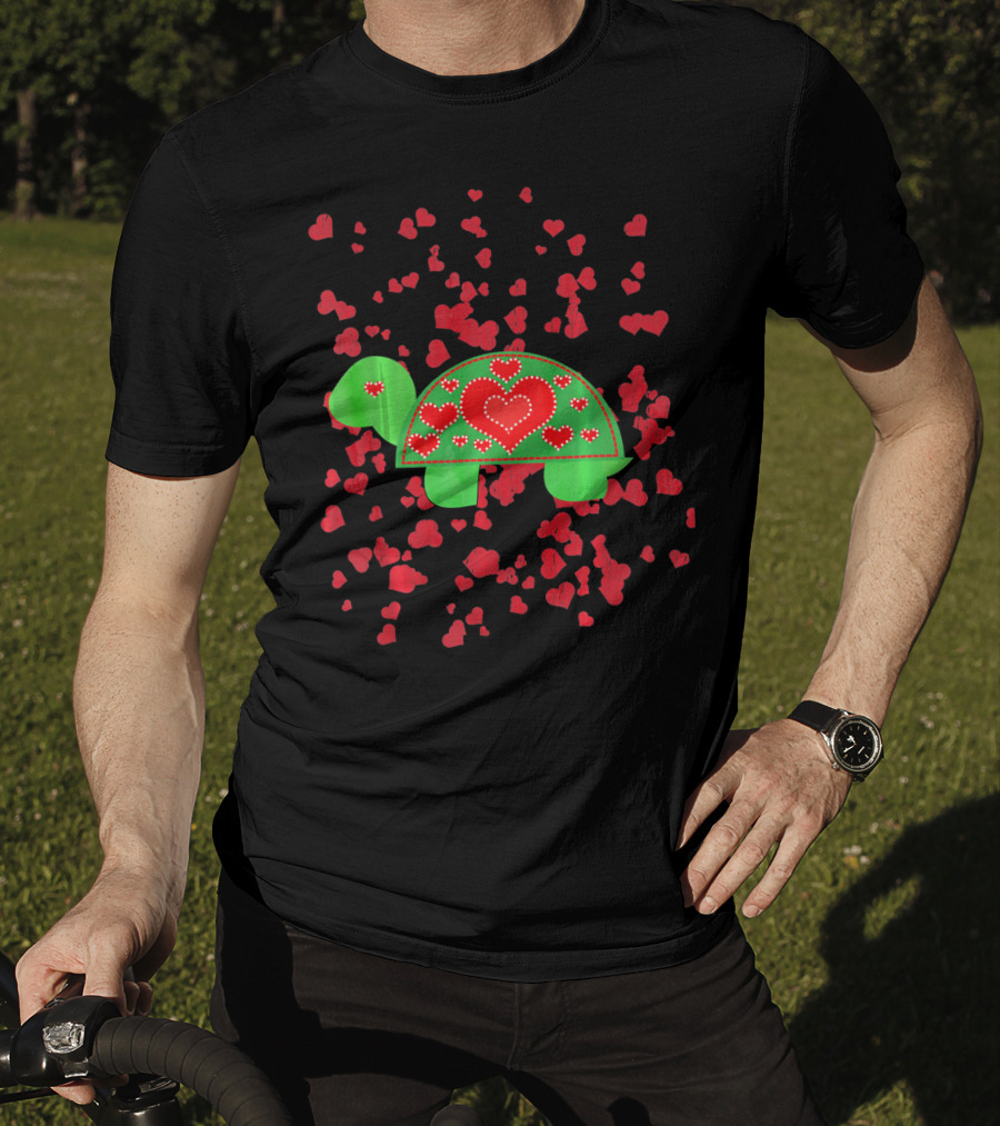 Toddler Valentines Day Turtle With Red Hearts Outfit Boy T-Shirt