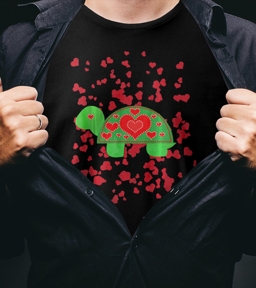 Toddler Valentines Day Turtle With Red Hearts Outfit Boy T-Shirt