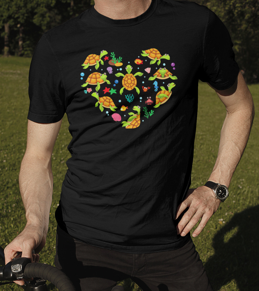 Heart-Shaped Turtle Valentine Celebration Ocean Creatures T-Shirt