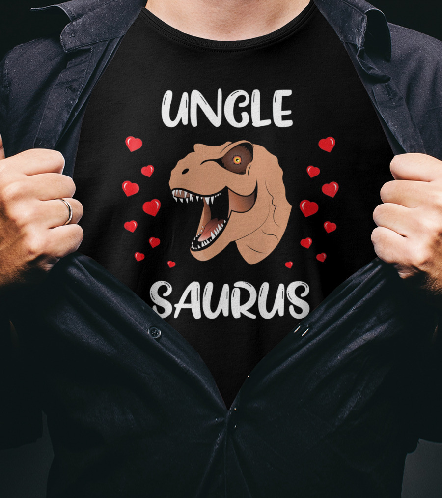Uncle Saurus Valentine's Dinosaur With Hearts T-Shirt