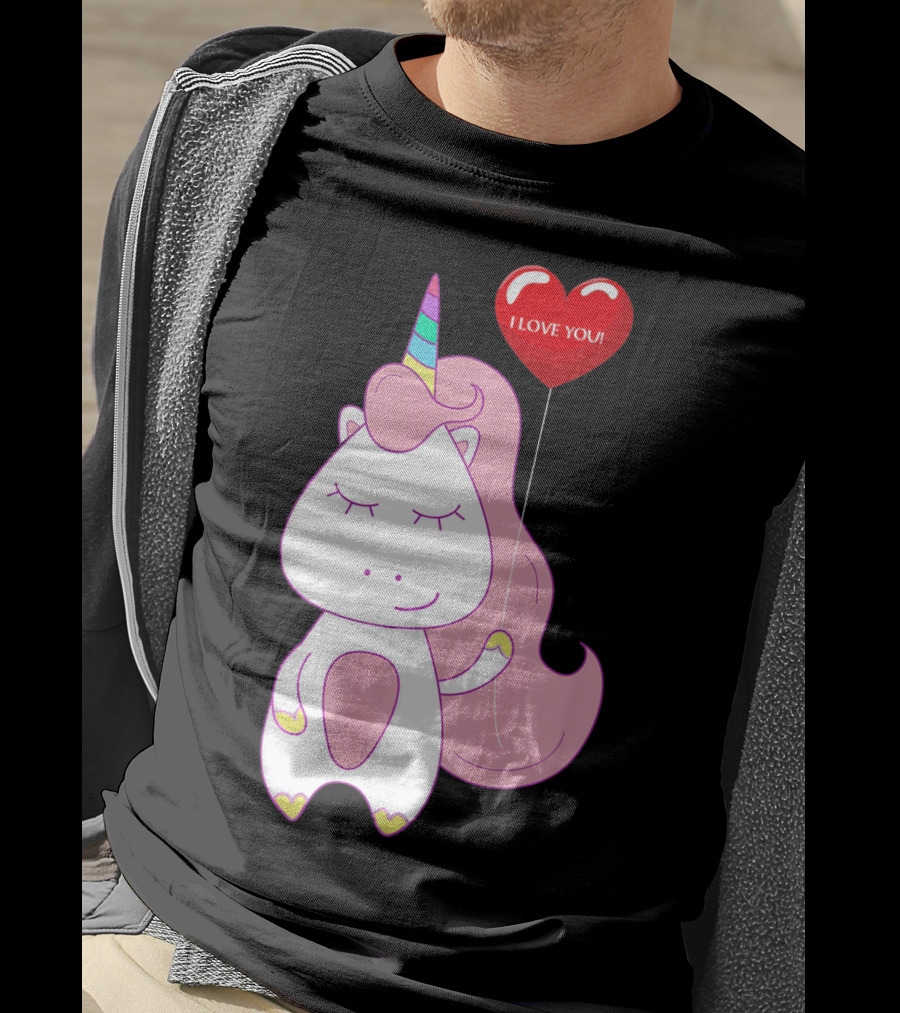 Unicorn Holding Heart Balloon With I Love You Message Valentine T-Shirt