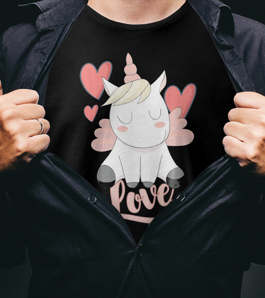 Love Unicorn With Hearts Valentine's Day T-Shirt