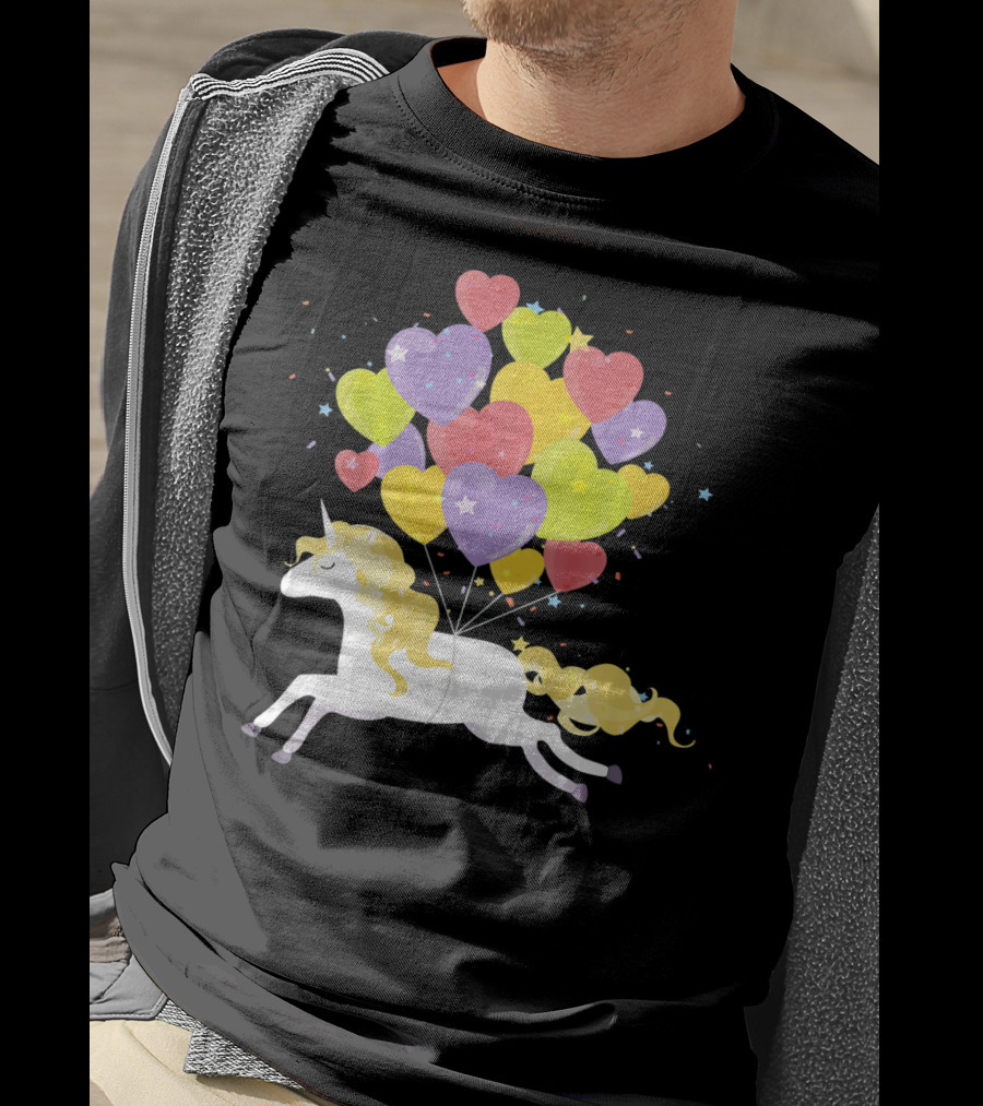 Unicorn Love Heart Balloons Valentines Day T-Shirt