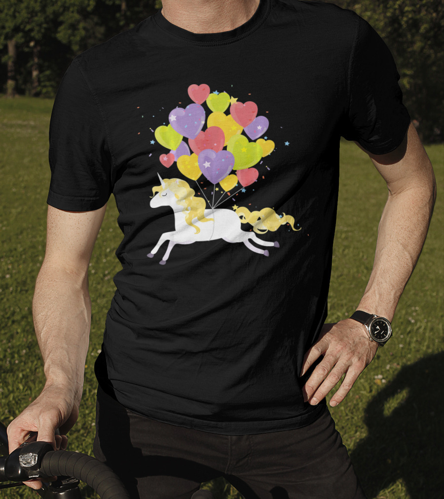 Unicorn Love Heart Balloons Valentines Day T-Shirt