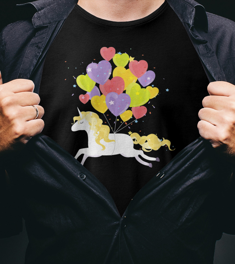 Unicorn Love Heart Balloons Valentines Day T-Shirt