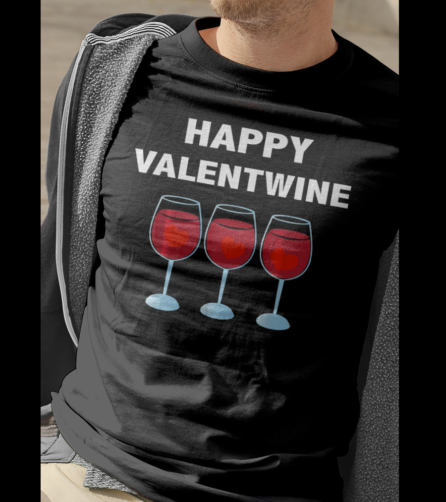 Happy Valentwine With Three Heart-Filled Wine Glasses T-Shirt