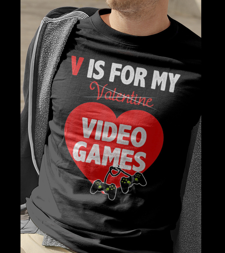 V Is For My Valentine Video Games Red Heart T-Shirt