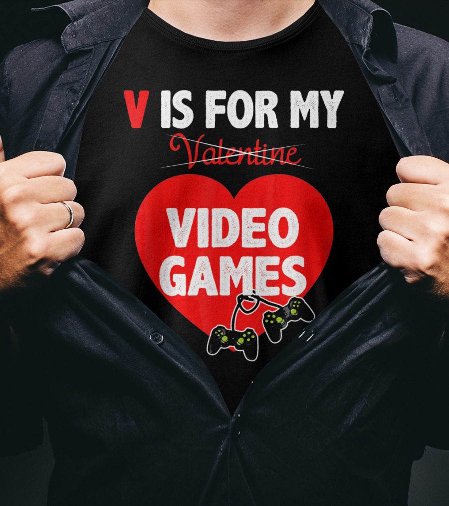 V Is For My Valentine Video Games Red Heart T-Shirt