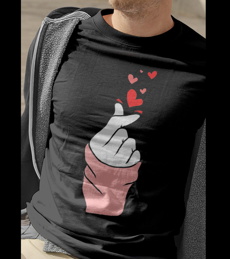 Korean Finger Heart Gesture With Floating Hearts For Valentine's Day T-Shirt