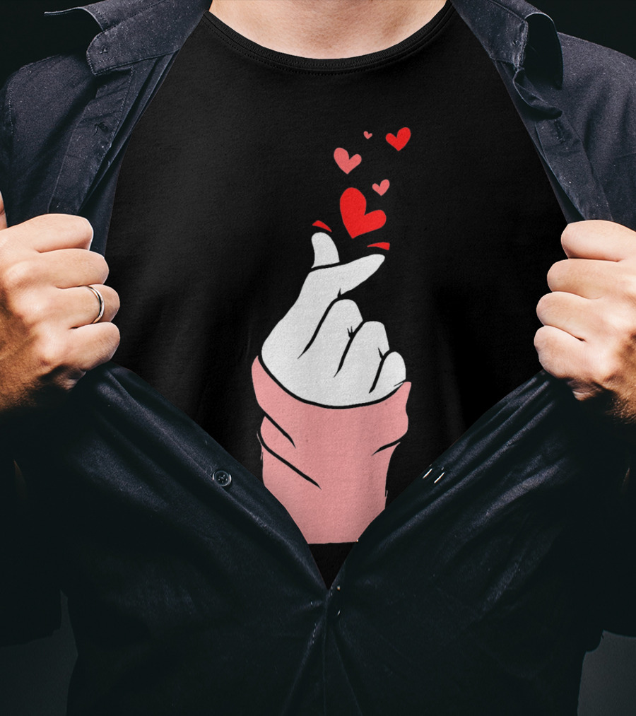 Korean Finger Heart Gesture With Floating Hearts For Valentine's Day T-Shirt
