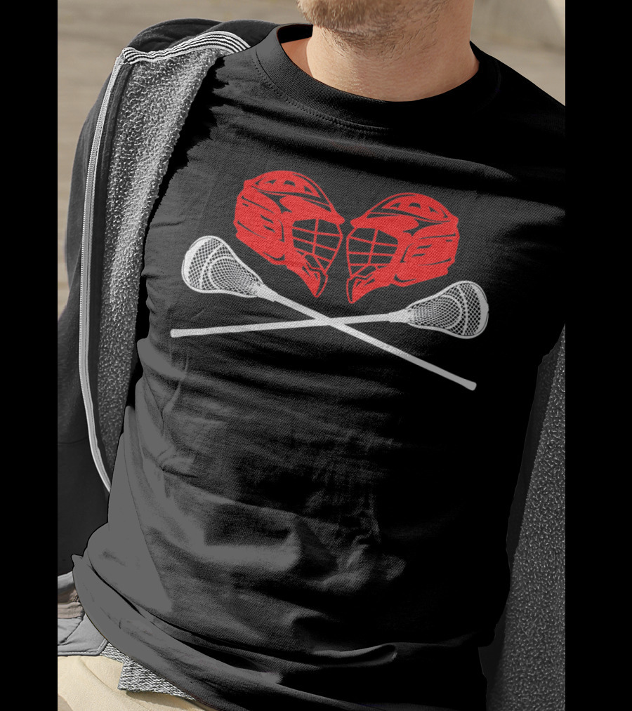 Valentine Lacrosse Helmets And Sticks Crossed Adults T-Shirt