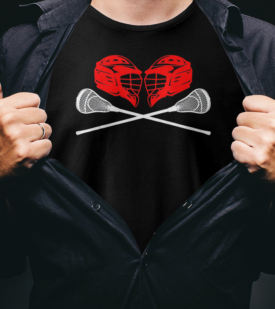 Valentine Lacrosse Helmets And Sticks Crossed Adults T-Shirt