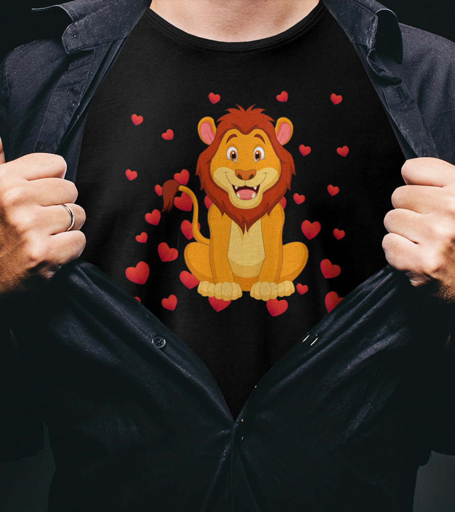Lion Heart Surrounded By Valentine Hearts T-Shirt