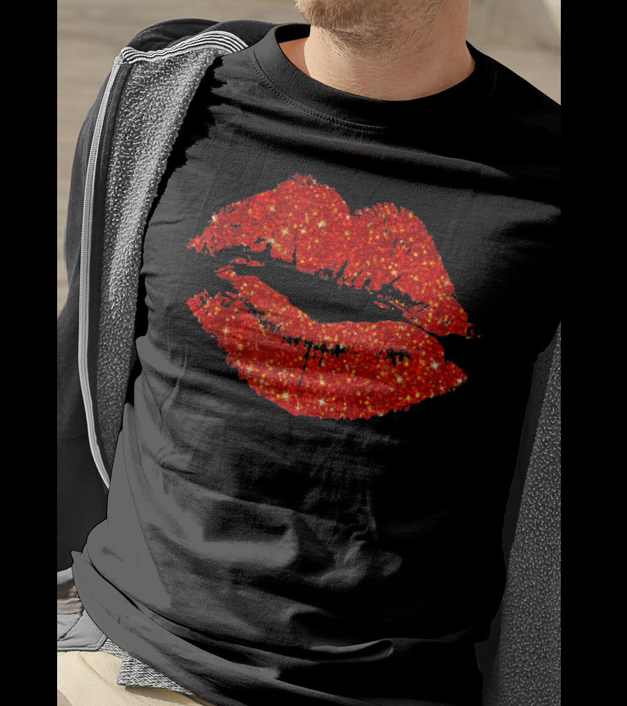 Lipstick Red Glitter Valentine Lips T-Shirt