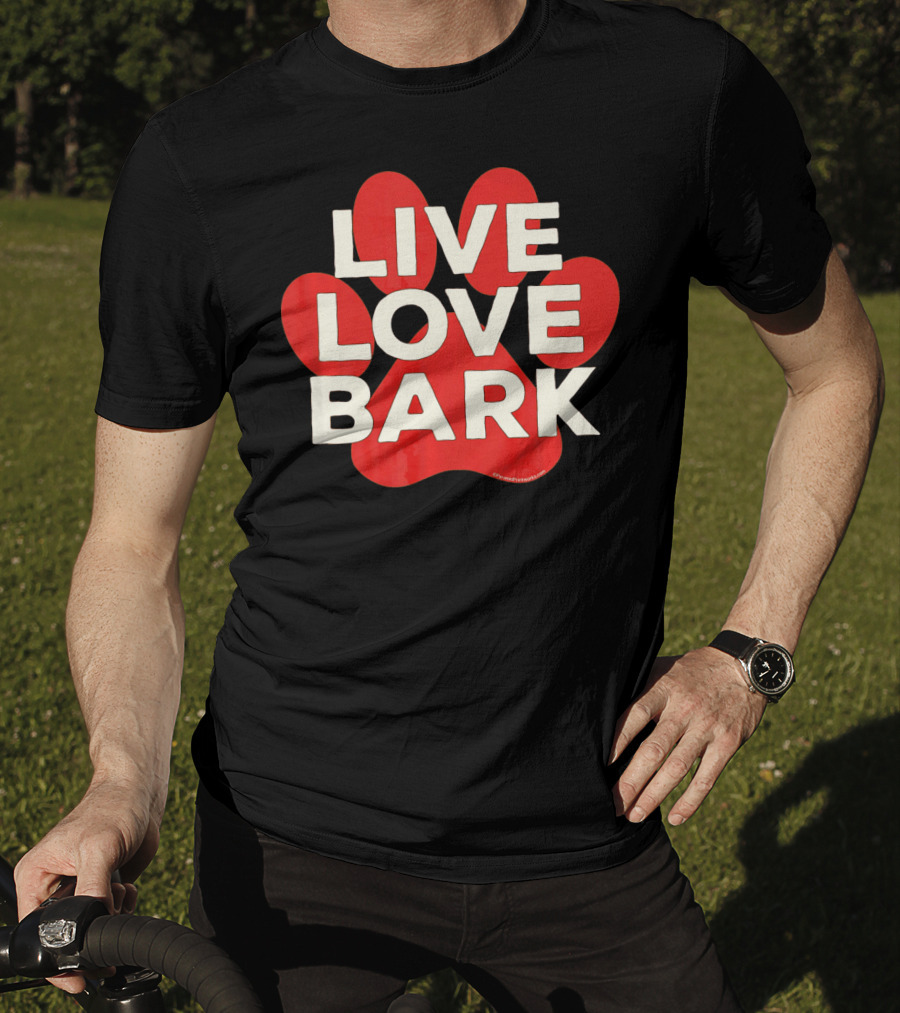 Live Love Bark Retro Red Dog Paw T-Shirt