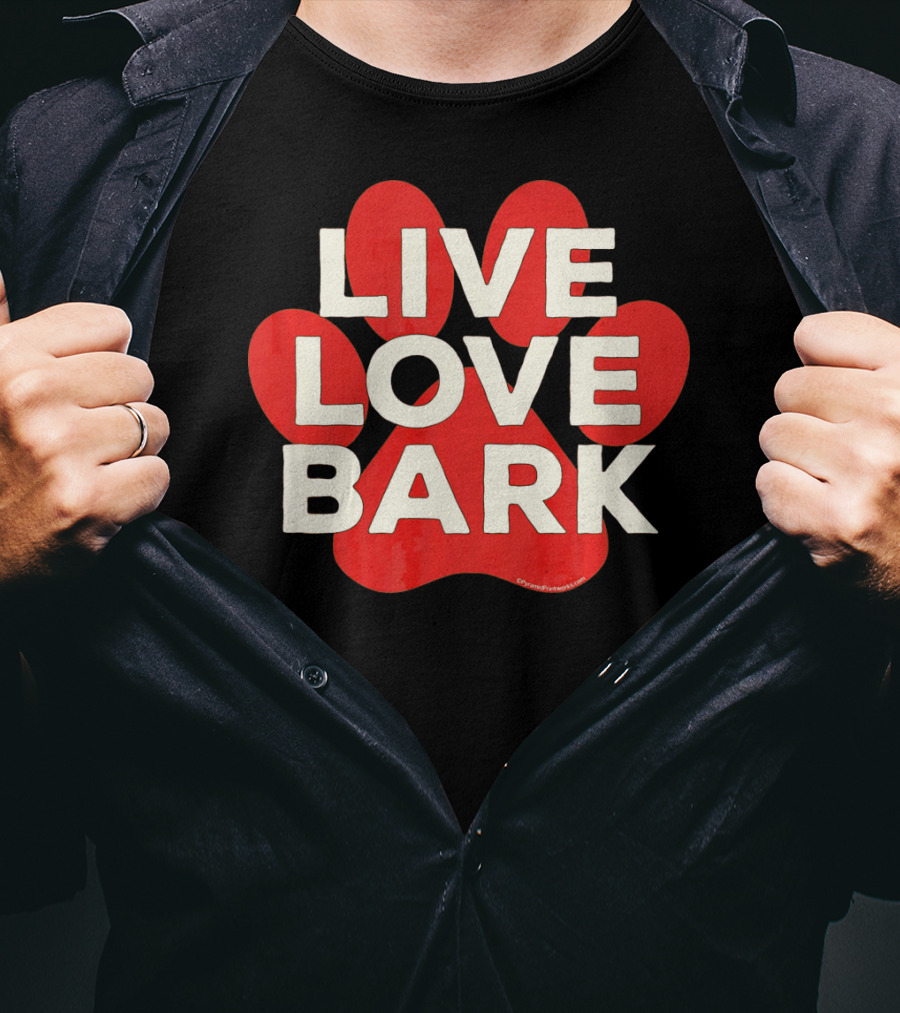 Live Love Bark Retro Red Dog Paw T-Shirt