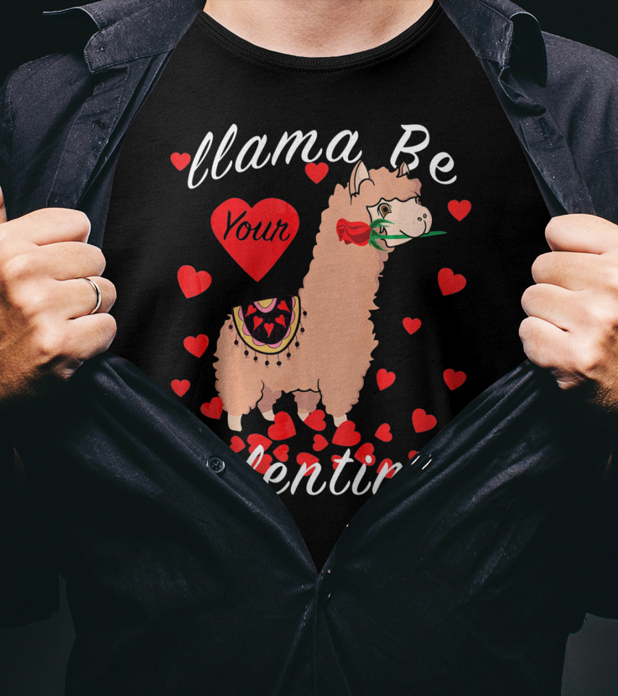 Llama Be Your Valentine Cute Llama Hearts T-Shirt