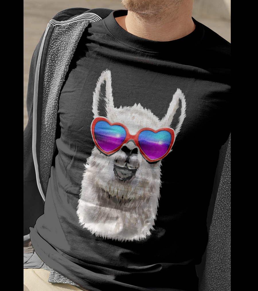 Llama Valentine's Day Heart Sunglasses Fashion T-Shirt
