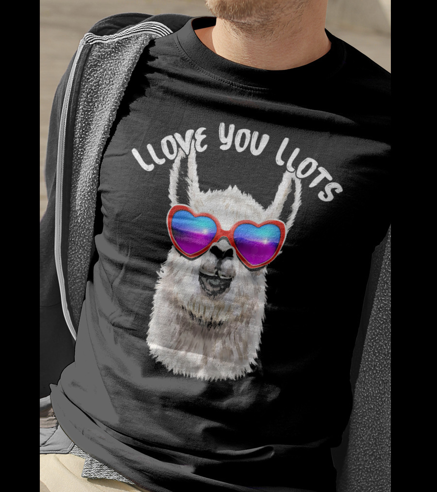Llove You Llots Llama With Heart Sunglasses Valentines Day T-Shirt