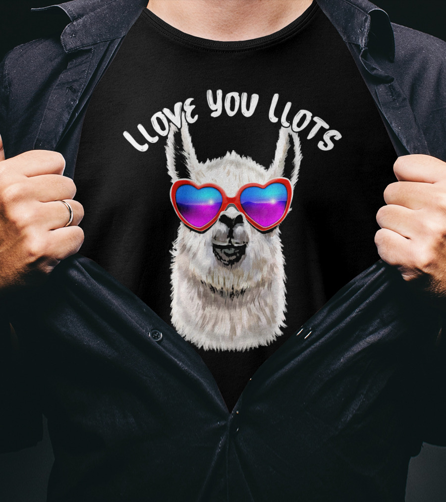 Llove You Llots Llama With Heart Sunglasses Valentines Day T-Shirt