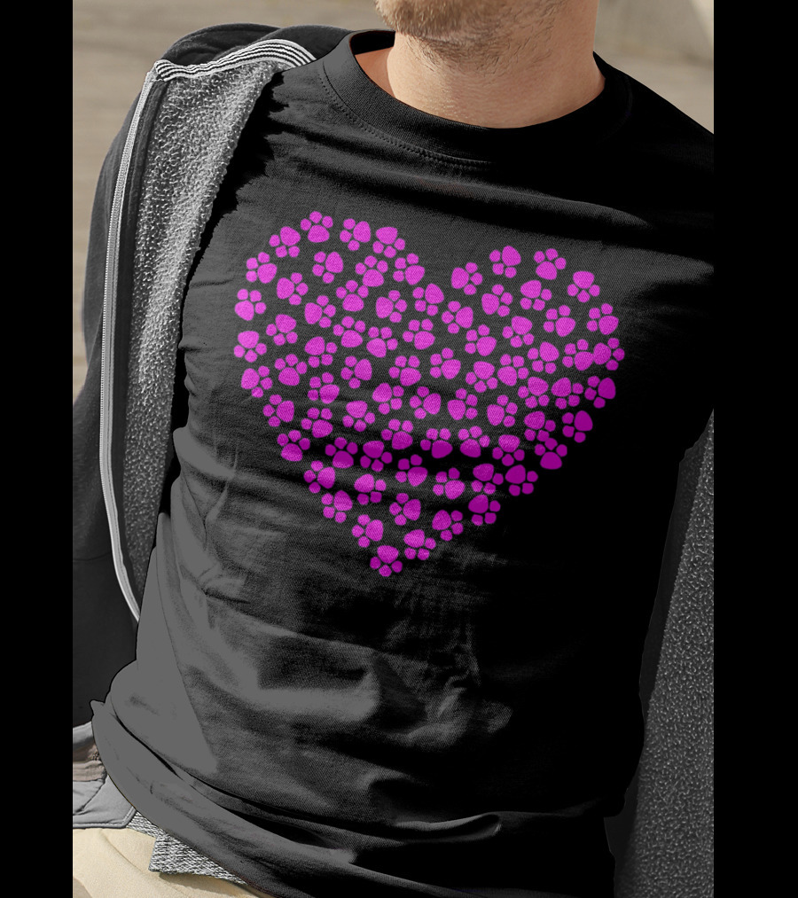 Valentines Day Pink Paws Heart T-Shirt