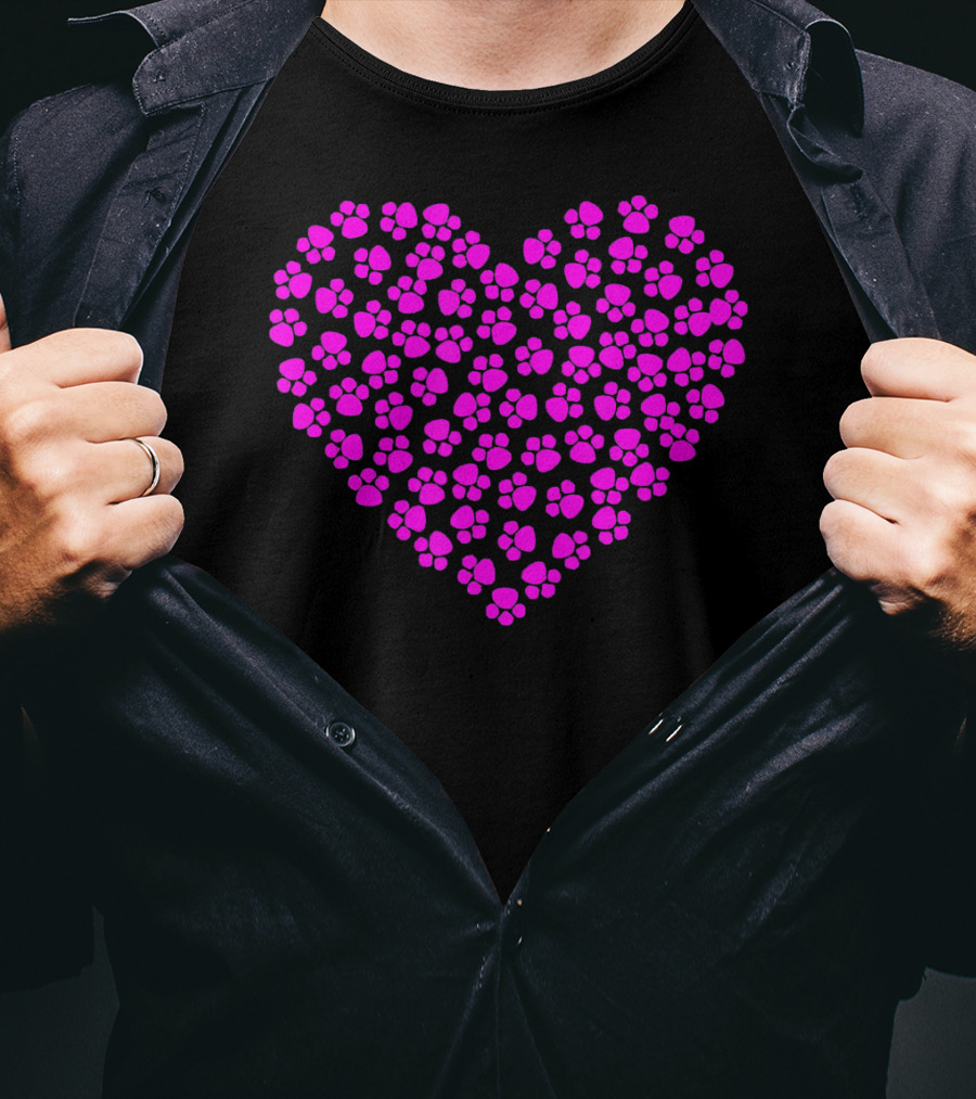 Valentines Day Pink Paws Heart T-Shirt