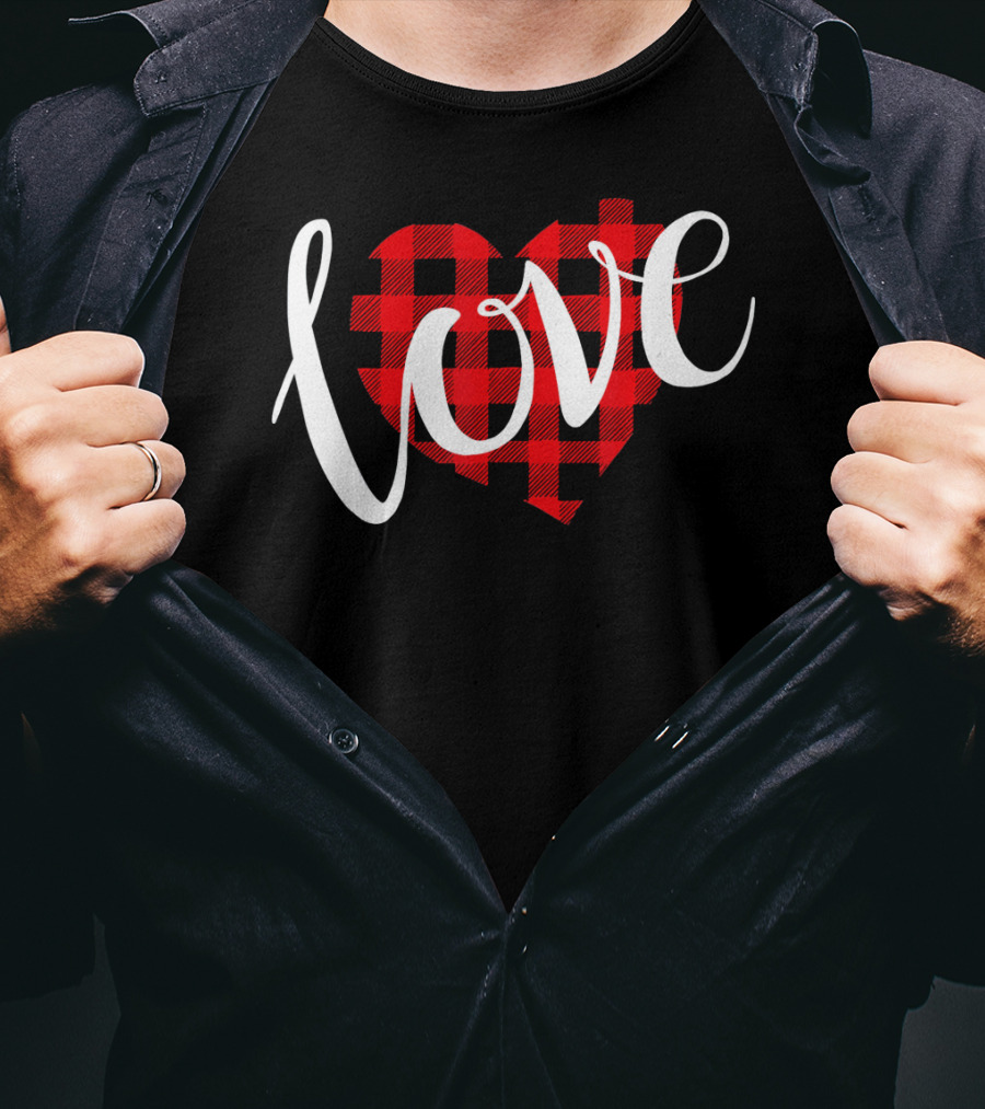 Buffalo Plaid Heart Love Valentine Day T-Shirt