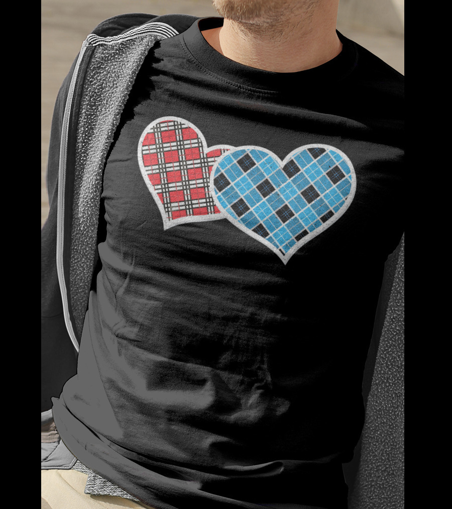 Valentine Buffalo Plaid Red And Blue Heart T-Shirt